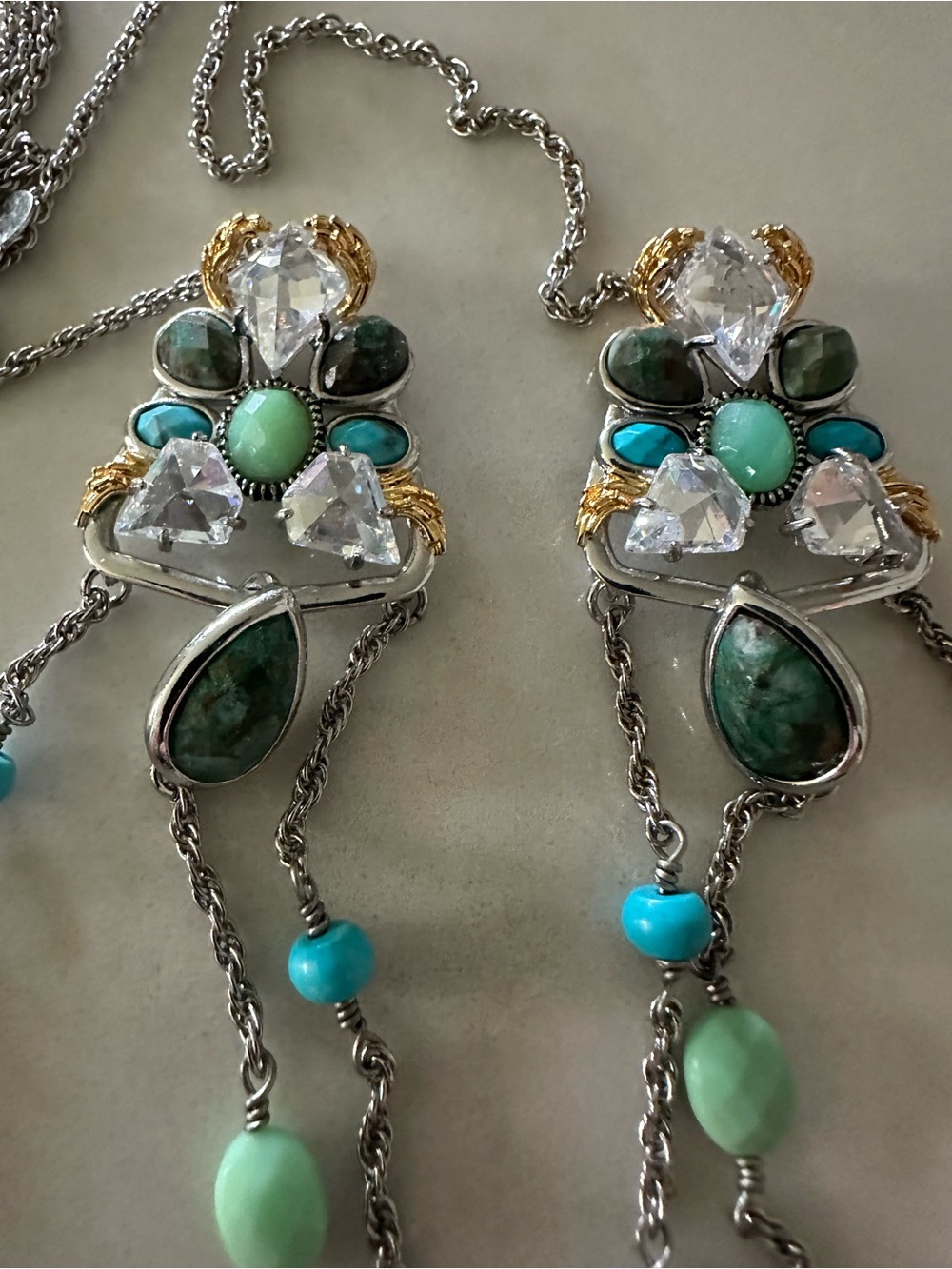 ALEXIS BITTAR Triple Strand Necklace Turquoise, Labradorite, Chrysoprase